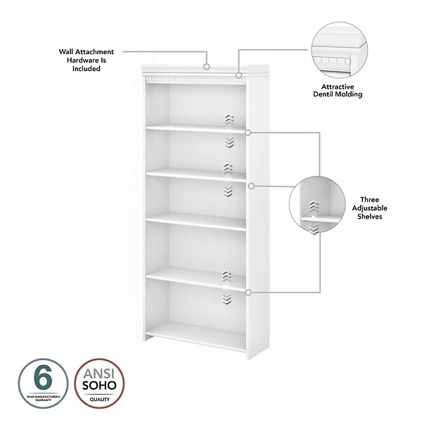 Bush Furniture Fairview 60" L-Shaped Desk With 5-Shelf Bookcase, Shiplap Gray/Pure White (FV007G2W) 3 Bush Furniture Fairview 60" L-Shaped Desk With 5-Shelf Bookcase, Shiplap Gray/Pure White (FV007G2W) - Image 3