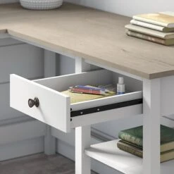 Bush Furniture Mayfield 60" L-Shaped Computer Desk With 2-Drawer Lateral File Cabinet, Pure White/Shiplap Gray (MAY011GW2) -Ergot Office Furniture Shop sp176322673 s7