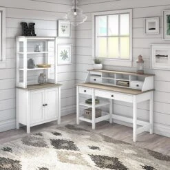 Bush Furniture Mayfield 54" Computer Desk With Shelves, Pure White/Shiplap Gray (MAD154GW2-03) -Ergot Office Furniture Shop sp176322759 s7