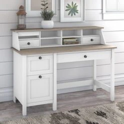 Bush Furniture Mayfield 54" Computer Desk With Drawers And Desktop Organizer, Pure White/Shiplap Gray (MAY003GW2)