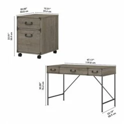 Kathy Ireland® Home By Bush Furniture Ironworks 48" Writing Desk With Mobile File Cabinet, Restored Gray (IW001RTG) -Ergot Office Furniture Shop sp176328534 s7