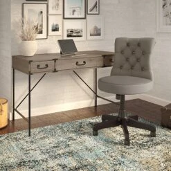 Kathy Ireland® Home By Bush Furniture Ironworks 48" Writing Desk With Drawers, Restored Gray (KI50301-03) -Ergot Office Furniture Shop sp176328580 s7