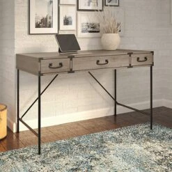 Kathy Ireland® Home By Bush Furniture Ironworks 48" Writing Desk With Drawers, Restored Gray (KI50301-03)