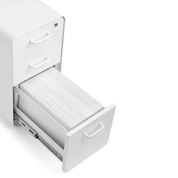 Poppin White Slim Stow 3-Drawer Vertical File Cabinet, White (104667) 4 Poppin White Slim Stow 3-Drawer Vertical File Cabinet, White (104667) - Image 4