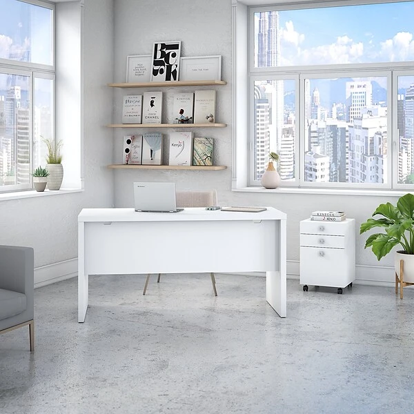 Office By Kathy Ireland® Echo Credenza Desk With Mobile File Cabinet, Pure White/Pure White (ECH003PW) 1 Office By Kathy Ireland® Echo Credenza Desk With Mobile File Cabinet, Pure White/Pure White (ECH003PW)