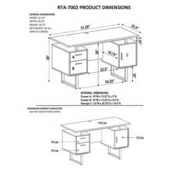 Techni Mobili 51.25"W Modern Office Desk With Storage, Gray (RTA-7002-GRY) -Ergot Office Furniture Shop sp21518872 s7