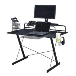 Techni Sport Carbon Computer Gaming Desk With Shelving, Black (RTA-TS200-BK) -Ergot Office Furniture Shop sp21518950 s7
