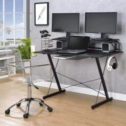 Techni Sport Carbon Computer Gaming Desk With Shelving, Black (RTA-TS200-BK) -Ergot Office Furniture Shop sp21518951 s7