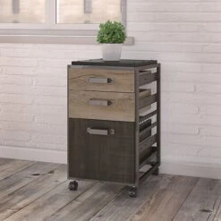 Bush Furniture Refinery 3 Drawer Mobile File Cabinet, Rustic Gray (RFF116RG-03)