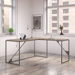 Bush Furniture Refinery 62W L Shaped Industrial Desk With 37W Return, Rustic Gray (RFY003RG)
