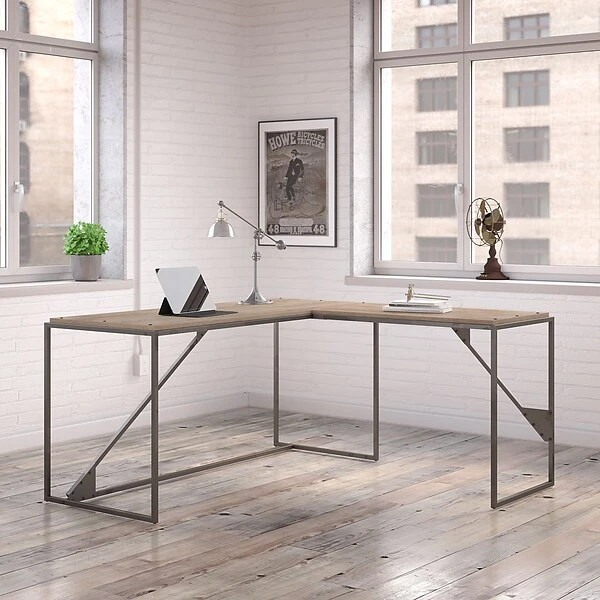 Bush Furniture Refinery 62W L Shaped Industrial Desk With 37W Return, Rustic Gray (RFY003RG) 1 Bush Furniture Refinery 62W L Shaped Industrial Desk With 37W Return, Rustic Gray (RFY003RG)