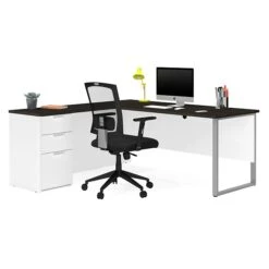 Bestar Pro-Concept Plus L-Desk With Metal Leg In White & Deep Grey (11089117)