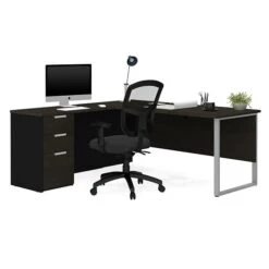 Bestar Pro-Concept Plus L-Desk With Metal Leg In Deep Grey & Black (11089132)