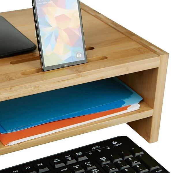 Mind Reader Monitor Stand Organizer, 6 Compartments, Office, Desk, Laptop, Bamboo Brown (MONITORBM-BRN) 3 Mind Reader Monitor Stand Organizer, 6 Compartments, Office, Desk, Laptop, Bamboo Brown (MONITORBM-BRN) - Image 3