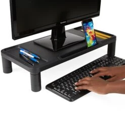 Mind Reader Monitor Stand, Durable Plastic Monitor Riser, For Computer Monitor, Laptop, PC, MacBook, Black (LGPLMONST-BLK)