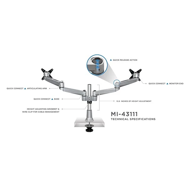 Mount-It! Modular Desk Mount Adjustable Monitor Arm, Up To 24" Monitors, Gray/Silver (MI-43111) 1 Mount-It! Modular Desk Mount Adjustable Monitor Arm, Up To 24" Monitors, Gray/Silver (MI-43111)
