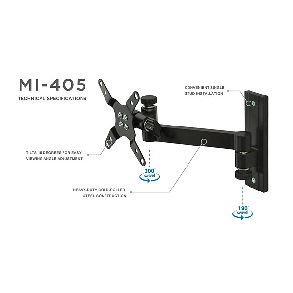 Mount-It! Single Monitor Wall Mount For 19" To 30" Monitors (MI-405) 2 Mount-It! Single Monitor Wall Mount For 19" To 30" Monitors (MI-405) - Image 2