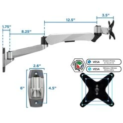 Mount-It! Modular Mount Adjustable Monitor Arm, Up To 24" Monitors, Gray/Silver (MI-35114) -Ergot Office Furniture Shop sp32072580 s7