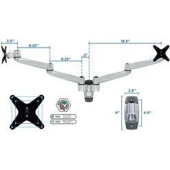 Mount-It! Modular Dual Adjustable Monitor Arms, Up To 24" Monitors, Gray/Silver (MI-43114) -Ergot Office Furniture Shop sp32072583 s7