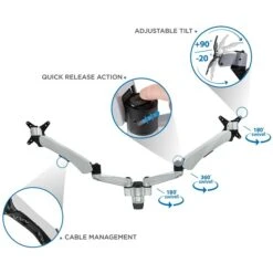 Mount-It! Modular Dual Adjustable Monitor Arms, Up To 30" Monitors, Gray/Silver (MI-45114) -Ergot Office Furniture Shop sp32072587 s7