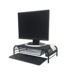 Mind Reader Network Collection Metal Mesh Monitor Stand With Drawer, Up To 24" Monitor, Black (MESHMONSTA-BLK)