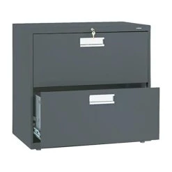 HON Brigade 600 Series 2-Drawer Lateral File Cabinet, Locking, Letter/Legal, Charcoal, 30"W (H672.L.S)