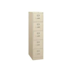 HON 310 Series 5-Drawer Vertical File Cabinet, Locking, Letter, Putty/Beige, 26.5"D (HON315PL)