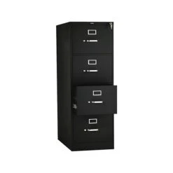 HON 310 Series 4-Drawer Vertical File Cabinet, Locking, Legal, Black, 26.5"D (HON314CPP)