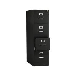 HON 510 Series 4-Drawer Vertical File Cabinet, Locking, Letter, Black, 25"D (HON514PP)