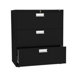 HON Brigade 600 Series 3-Drawer Lateral File Cabinet, Locking, Letter/Legal, Black, 36"W (H683.L.P)