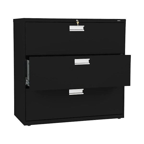 HON Brigade 600 Series 3-Drawer Lateral File Cabinet, Locking, Letter/Legal, Black, 42"W (H693.L.P) 1 HON Brigade 600 Series 3-Drawer Lateral File Cabinet, Locking, Letter/Legal, Black, 42"W (H693.L.P)