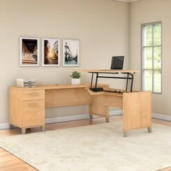 Bush Furniture Somerset 72W 3 Position Sit To Stand L Shaped Desk, Maple Cross (SET014MC)