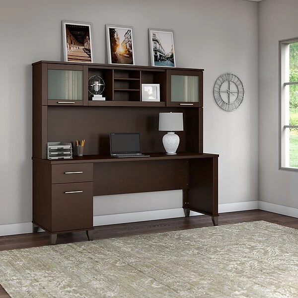 Bush Furniture Somerset 72W Office Desk With Hutch, Mocha Cherry (SET018MR) 1 Bush Furniture Somerset 72W Office Desk With Hutch, Mocha Cherry (SET018MR)