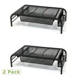 Mind Reader Network Collection Metal Mesh Monitor Stand With Drawer, Up To 24" Monitor, Black , 2/Pack (2MESHMON-BLK) -Ergot Office Furniture Shop sp45742115 s7