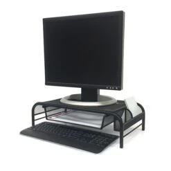 Mind Reader Network Collection Metal Mesh Monitor Stand With Drawer, Up To 24" Monitor, Black , 2/Pack (2MESHMON-BLK)