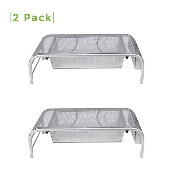 Mind Reader Network Collection Metal Mesh Monitor Stand With Drawer, Up To 24" Monitor, Silver, 2/Pack (2MESHMON-SIL) 5 Mind Reader Network Collection Metal Mesh Monitor Stand With Drawer, Up To 24" Monitor, Silver, 2/Pack (2MESHMON-SIL) - Image 5