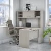 Office By Kathy Ireland® Echo L Shaped Desk With Hutch, Gray Sand (ECH031GS)