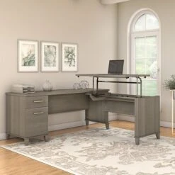 Bush Furniture Somerset 72W 3 Position Sit To Stand L Shaped Desk, Ash Gray (SET014AG)