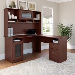 Bush Furniture Cabot 60W L Shaped Computer Desk With Hutch, Harvest Cherry (CAB001HVC)