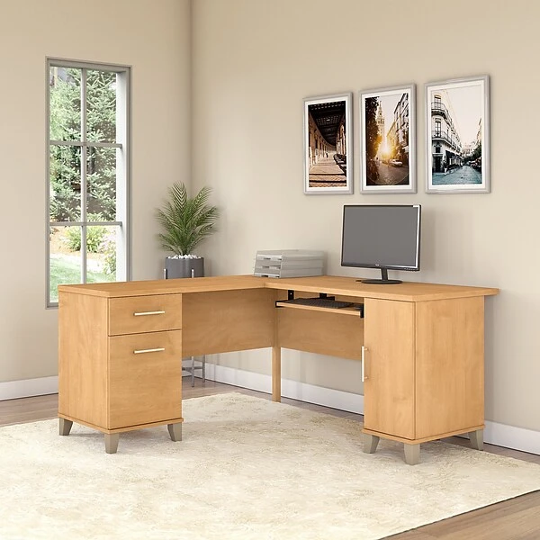 Bush Furniture Somerset 60W L Shaped Desk, Maple Cross (WC81430K) 1 Bush Furniture Somerset 60W L Shaped Desk, Maple Cross (WC81430K)