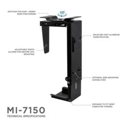 Mount-It! Aluminum CPU Under Desk Stand, Black (MI-7150)