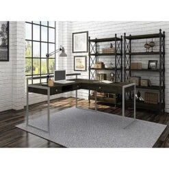 Whalen Asherton 60" W L-Shaped Computer Desk, Fawn Aged Oak (SPUS-ASHD)