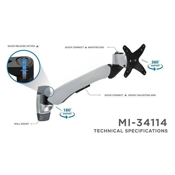 Mount-It! Modular Mount Adjustable Monitor Mount, Up To 30" Monitors, Gray/Silver (MI-34114BLK) 3 Mount-It! Modular Mount Adjustable Monitor Mount, Up To 30" Monitors, Gray/Silver (MI-34114BLK) - Image 3