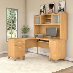 Bush Furniture Somerset 60W L Shaped Desk With Hutch, Maple Cross (SET002MC)