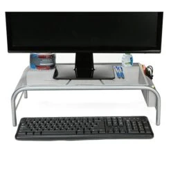 Mind Reader Metal Mesh Monitor Stand, Laptop Riser With 2 Storage Compartments, Silver (MESHM-SIL)