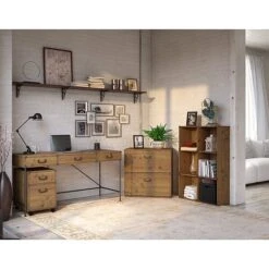 Kathy Ireland® Home By Bush Furniture Ironworks 60W Writing Desk With Drawers, Vintage Golden Pine (KI50105-03) -Ergot Office Furniture Shop sp51222018 s7