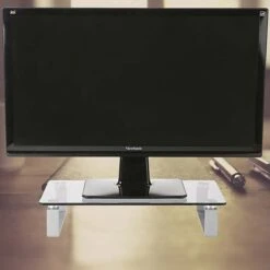 Mind Reader Glass Monitor Stand, Desktop Monitor Stand, Stand Riser For Computer, Laptop, Desk, Clear (GLASS-CLR)
