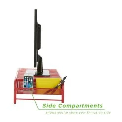 Mind Reader Metal Mesh Monitor Stand And Desk Organizer With Drawer, Desktop Monitor Stand Organizer, Red (MESHMONSTA-RED)