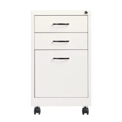 3-Drawer Metal File Cabinet On Wheels, White, 19" Deep (21028)
