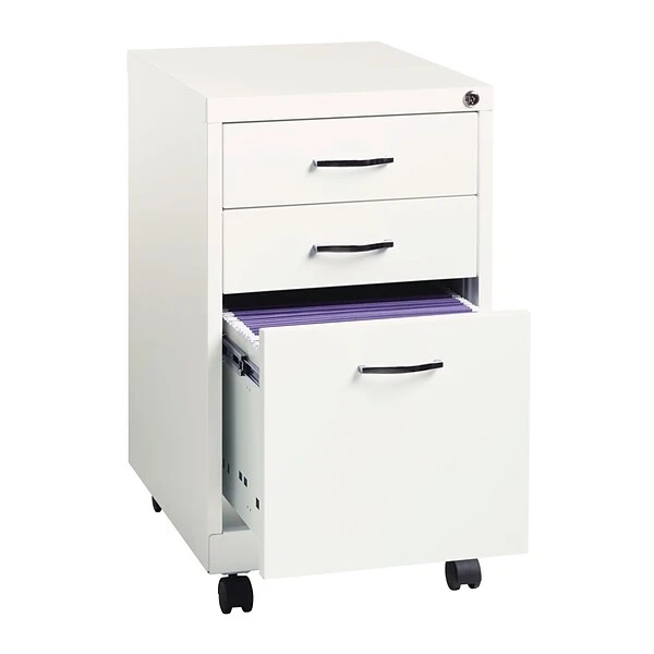 3-Drawer Metal File Cabinet On Wheels, White, 19" Deep (21028) 2 3-Drawer Metal File Cabinet On Wheels, White, 19" Deep (21028) - Image 2